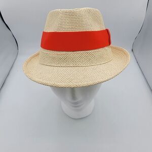 Simplicity Mens Women's Wide Brim Straw Panama Sun Hat - NATURE Red Stripe